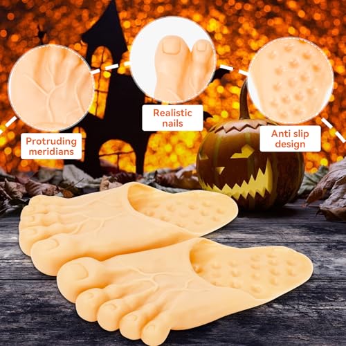 2 Pairs Barefoot Funny Feet Slippers, Halloween Realistic Big Foot Shoe Covers, Giant Barefoot Silicone Slippers for Cosplay Holiday Quirky Costumes4