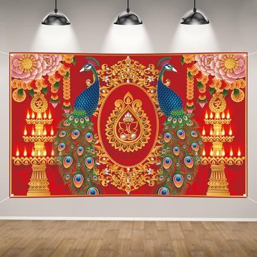 Happy Diwali Photo Backdrop Indian Diwali Peacock Banner Indian Deepavali Festival of Lights Party Decorations and Supplies for Home