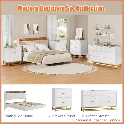 GAOMON White Dresser for Bedroom,Modern 6 Drawer Double Dresser with Gold Handles,Long Storage Organizer for TV Stand & Closet,Large Chest of Drawers for Living Room,Hallway,Entryway