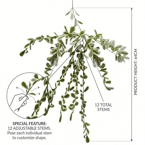 Image of Dekorly 2 Pack Artificial Plants Artificial Hanging Plants Faux Eucalyptus Leaf Greenery Fake Hanging Eucalyptus Plant (Green) (1, White and Green)