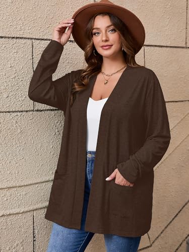 Image of AusLook Plus Size Lightweight Cardigans for Women Open Front Pockets Jacket | 1X-5X,Soft Stretch,Long Sleeve,Longline Coverage,Dress Jeans Layer,Work Travel Style,Spring Fall Wear