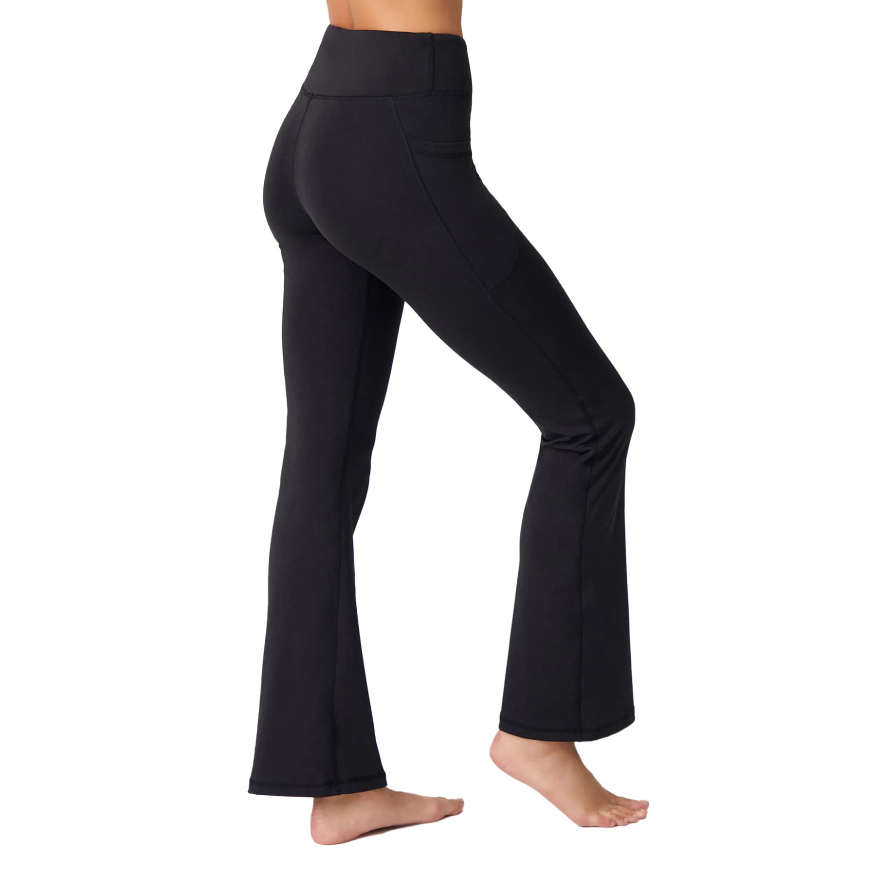 LOS OJOS High Waisted Flared Leggings for Women - Bootcut Yoga Pants for Women with Pockets Tummy Control Leggings for Gym, Workout, Running Black