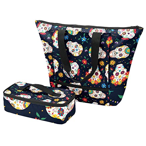 Sac fourre-tout repas pour pique-nique et bureau avec motifs de flocons blancs