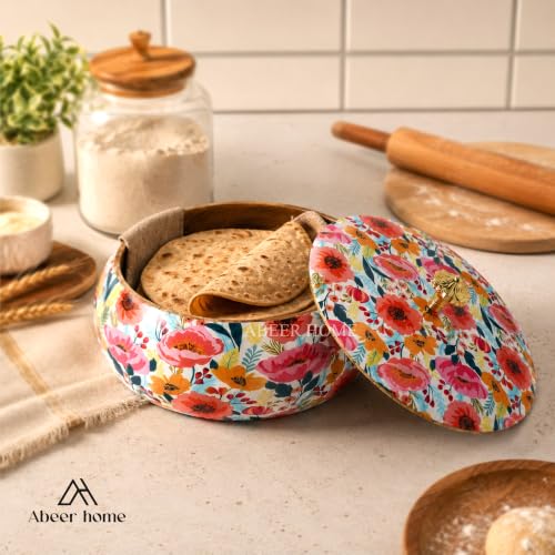 Image of Handcrafted Premium Wooden Roti Casserole, Chapati Box, Hotpot roti Box, Roti Dabba, Wooden Roti Box with Gold Embossed Knob (8.75 x 8.75 x 3.75 Inch)