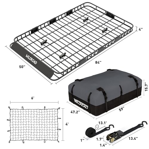 Image of WILDROAD Rooftop Cargo Carrier Combo Roof Rack Cargo Basket 84 inch x 50 inch x 4 inch