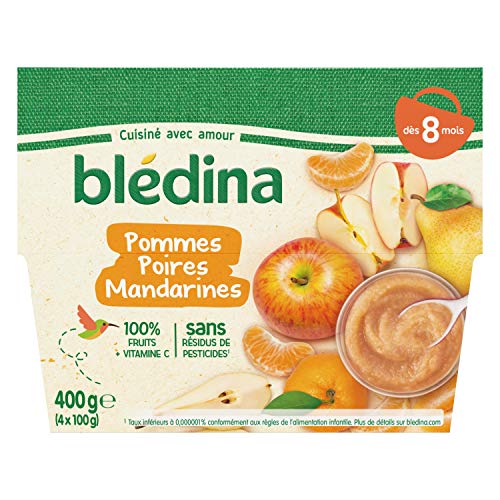 Blédina 4 Coupelles pour Bébé Pommes, Poires, Mandarines Dès 8 mois, 4 x 100g