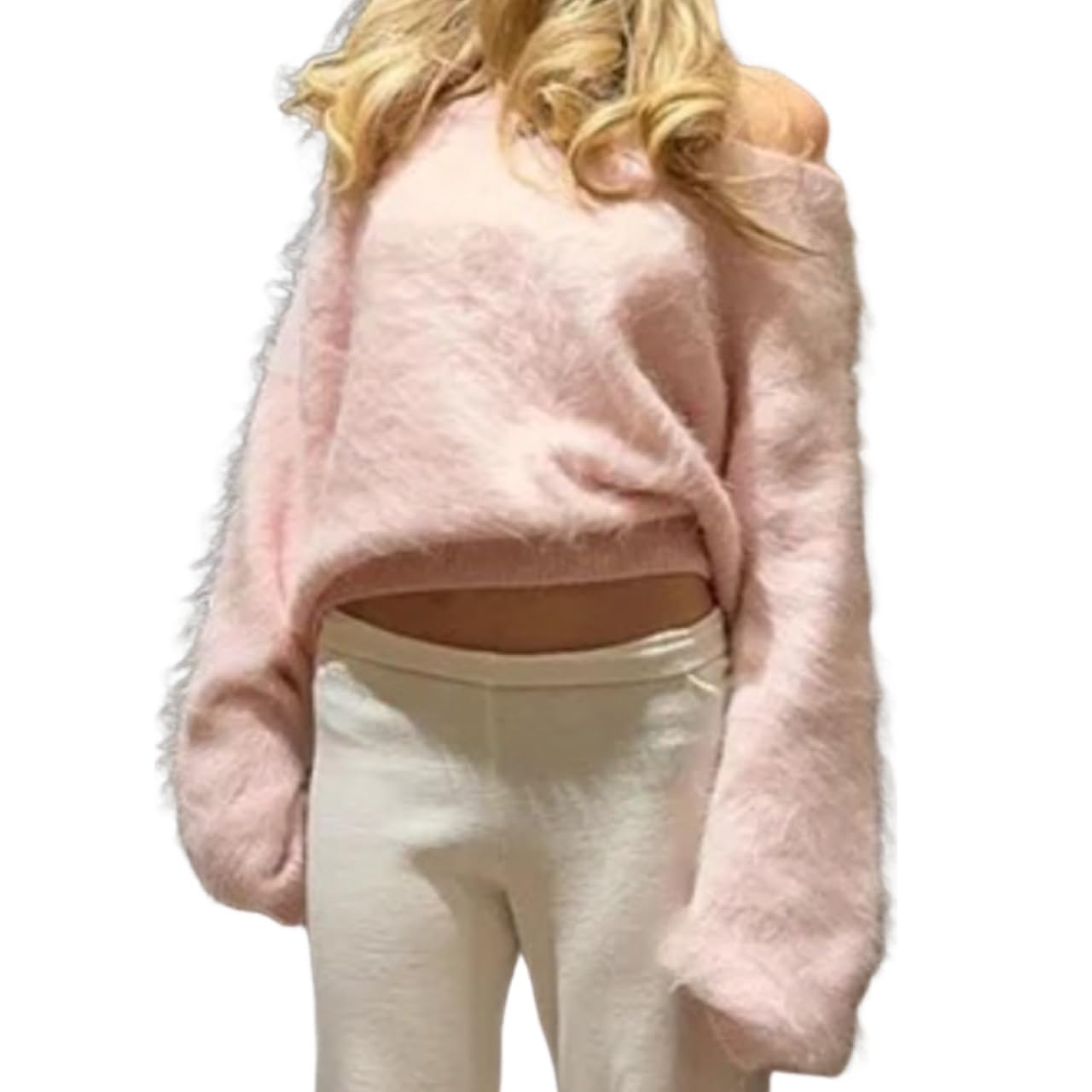 Y2k Off Shoulder Fuzzy Tops Women Coquette Vintage Sweater 2000s Fairy Grunge Knitted Top