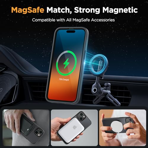 Image of Miracase Magnetic for iPhone 15 Case (Compatible with MagSafe)(with 2X Screen Protectors) Military-Grade Protection, Anti-Fingerprint Translucent Matte Phone Cover for iPhone 15 6.1 inch, Black