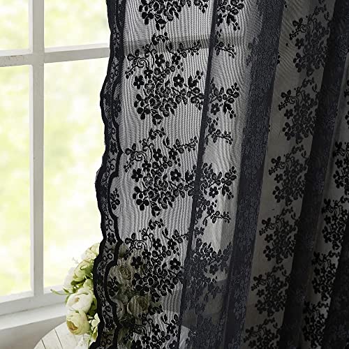 YJ YANJUN Black Voile Curtains 54 drop Gothic Net Curtains for Window Lace Window Drapes for Bedroom Kitchen Halloween Decor 2 Panels 52 W x 54 L Inch(132cm x 137cm) - Image 4