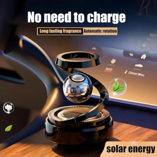Image of DETACHI Solar Powered Car Air Diffuser-Refillable Rotating Dashboard Air Perfume Purifier for Cars, Aromatherapy Decor, Autorotation Accessories for Car Interior, Levitating Fragrance Diffuser-Black