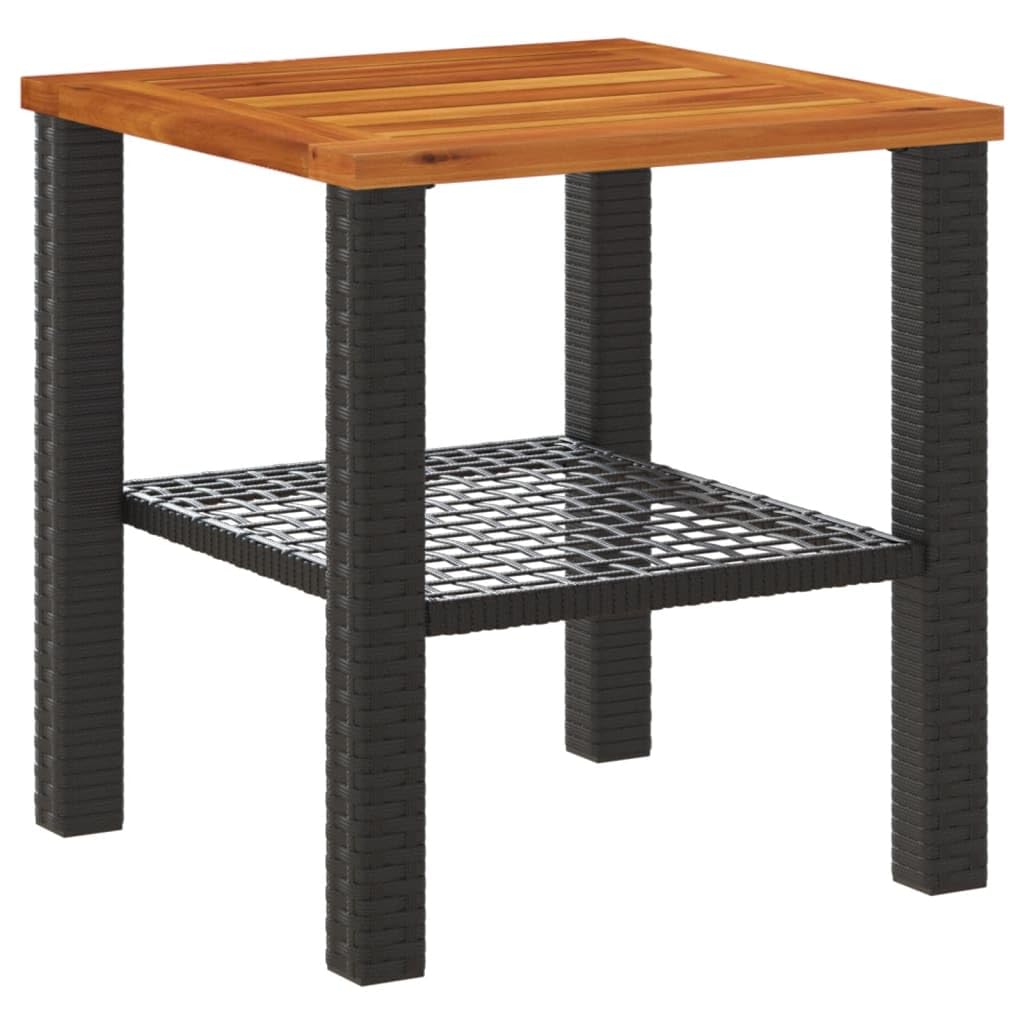 Piccolo tavolo da giardino nero, 40 x 40 x 42 cm, in rattan sintetico e legno di acacia, resistente alle intemperie, stabile, salvaspazio, per terrazza, balcone, giardino, per cene, picnic