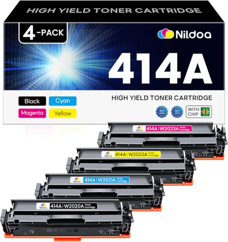Image of 414A Toner Cartridges 4 Pack with Chip Replacement for HP 414A W2020A W2021A W2022A W2023A Color Enterprise M455dn MFP M480f; Color Pro M454dn MFP M479fdw Printer Black Cyan Yellow Magenta