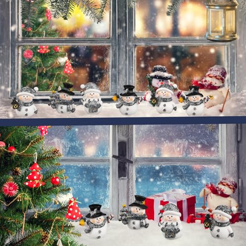 Honoson TT-FIGURINES-33D6 12 Pcs Snowman Figurines Christmas Miniature Glittered Snowman Figurines Resin Micro Landscapes Snowman Winter Decoration thumb #3