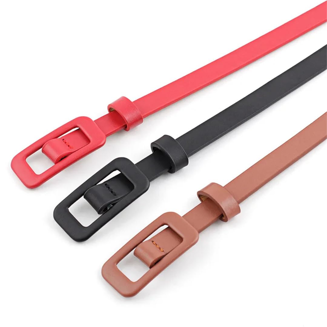 Ceinture en cuir synthétique pour femme - Couleur unie - Ceinture fine avec boucle décorative pour robe et pull