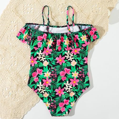 Girls Swimsuit One Piece Kids Spaghetti Strap Bathing Suit Ruffle Beach Floral Print Swimwear Swimming Suit Summer3