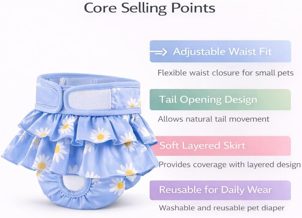 Female Goat Diaper, Reusable Goat Diapers Skirt, Adjustable Waist Washable Pet Diaper for Baby Goat and Small Pets, Tail Hole Design(SET04,XS)