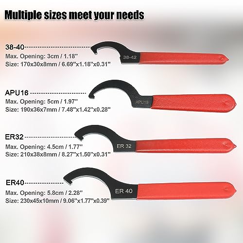 X AUTOHAUX 4pcs Coil Over Wrench Shock Spanner Adjustable C Shape Wrenches Tool, Black, Red, 8.27"x1.50"x0.31" - Image 3