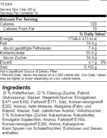 Energy Bar Oat King Haferriegel komplexe, langkettige Kohlenhydrate vegetarisch laktosefrei und vegan pflanzliches Protein 10x 95g (Milk & Honey)