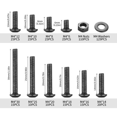 430 Pcs Vis M4, Boulons et Écrous et Rondelles, acier carbone classe 10.9 – vue 2