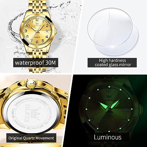 Image of OLEVS Womens Watch Fashion Dress Diamond Female Watches for Ladies Analog Quartz Stainless Steel Waterproof Luminous Day Date Two Tone Wristwatch