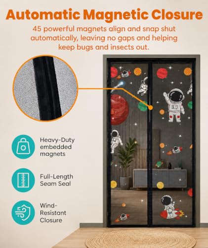 Image of SHOPPOFOBIX Mosquito Net for Doors with Magnet - Strap Magnetic Door Screen, 100 x 210 cm, Full Frame Auto-Closing Insect Curtain with Self-Adhesive Hook Tape for All Door Types
