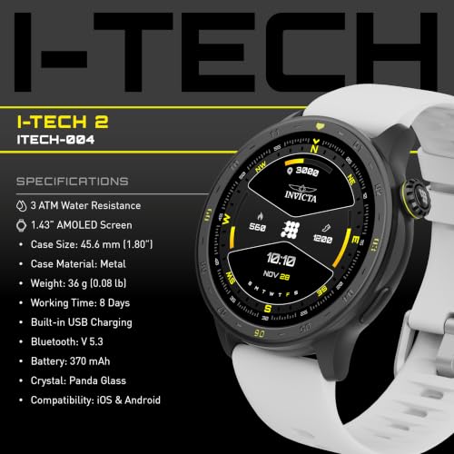 Image of Invicta I-Tech Digital Smartwatch, 1.43″ Display, Silicone Strap, Swim Tracking, 100+ Sports Modes, Bluetooth 5.3, GPS,Unisex