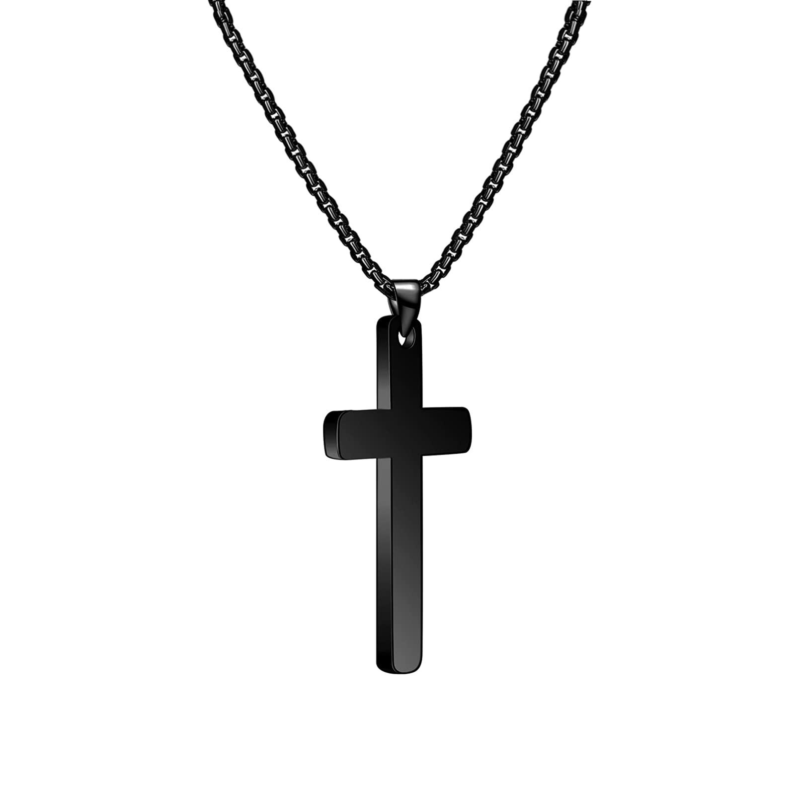 Cross Necklace for Woman girl boy Men - Stainless Steel Silver Gold Black Plain Cross Pendant Necklace Simple Jewelry Gifts, 24 Inches Chain