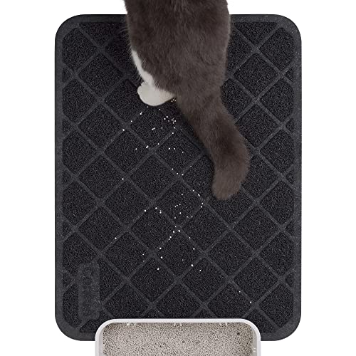 Image of Conlun PVC Cat Litter Mat 24 inch x 15 inch Inch Black, Non-Slip, Less Waste Cat Litter Box Mat, Soft on Kitty's Paws, Urine Waterproof
