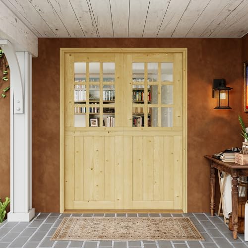 Interior & Exterior Double Dutch Door Slab, 60' x 80', Universal 9 Lite Tempered Clear Glass Split...