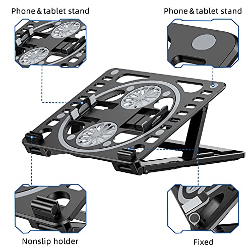 Laptop-Cooling-Pad-Portable-10-17-Inch-Laptop-Stand-with-2-Rotate-Led-Fans-Elevator-6-Angle-Adjustable-Laptop-Cooler-with-Phone-Tablet-Laptop-Notebooks-Stand-Black