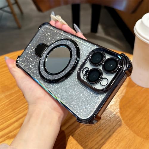 Étui magnétique pour iPhone 14 avec miroir de protection anti-choc plaqué noir