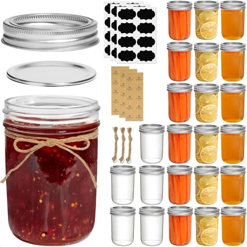 Image of ComSaf Small Mason Jars 8 oz 24Pcs Bulk Set, Half Pint Regular Mouth Mason Jar with Lids and Seal Bands, Glass Canning Jars for Jam, Jelly, Spice, Meal Prep, Shower Wedding Favors, DIY Candles Decor