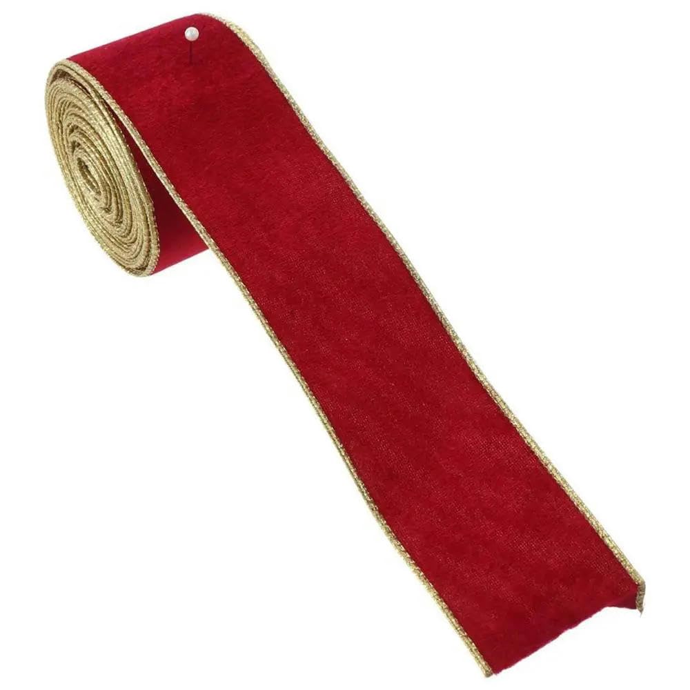 Samtband-Set, 9,1 m, Samtband mit Draht, 6,3 cm breit, goldener Rand, zerdrücktes Weihnachts-Geschenkband for Heimwerker, Kunsthandwerk, Party, Weihnachten, Hochzeit (grün)