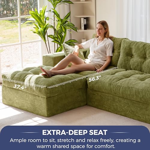 Image of MAXYOYO Modular Sectional Sofa with Ottoman and Loveseat, Cloud Boneless Couch with Layered Cushion, Flexible Module Combination Sofa for Living Room, No Assembly Required,Green