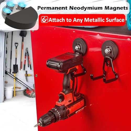 Image of MUTUACTOR Upgraded Strong Magnetic Hooks Heavy Duty,4-Pack Unique Mounting Magnet with Hook,20lbs Durable Storage Magnet Hook for Storing Cordless Impact Drivers Trailer Cord Garage Tools