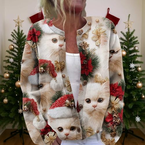 Womens Christmas Casual Lightweight Long Sleeve Open Front Cardigan Sweaters2