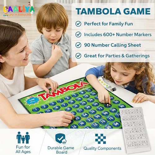 Image of Smart Tambola Game Set with 300 Non Repeating Tickets, Number Calling Board & Marker Coins | Reusable Housie Board Game for Families, Adults, Kids, Birthday Parties & Festivals