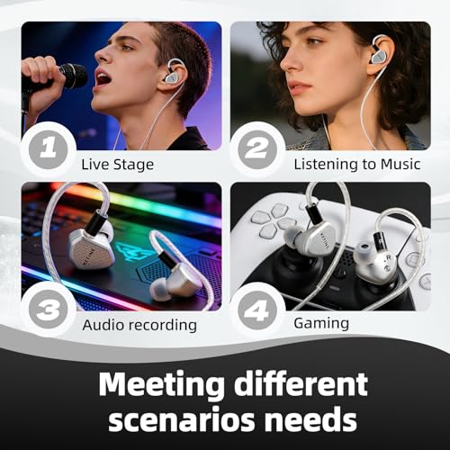 Image of HiFiGo Kefine Klean SV in Ear Monitor,10mm DLC Diaphragm Dynamic Driver IEM HiFi Earphones,Wired Gaming Earbuds with Replaceable Nozzles,Detachable Silver-Plated Cable for Audiophile (3.5mm, Sliver)