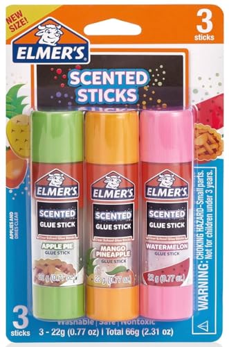 Elmers Scented Nontoxic Glue Sticks Variety Pack Apple Pie Mango Pineapple & Watermelon Scents 0.77 oz Each