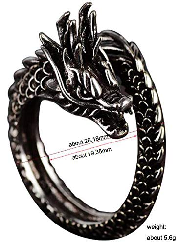 Azyoung Unisex Vintage Silver Dragon Carved Surface Adjustable One Size Opening Ring #TOP2