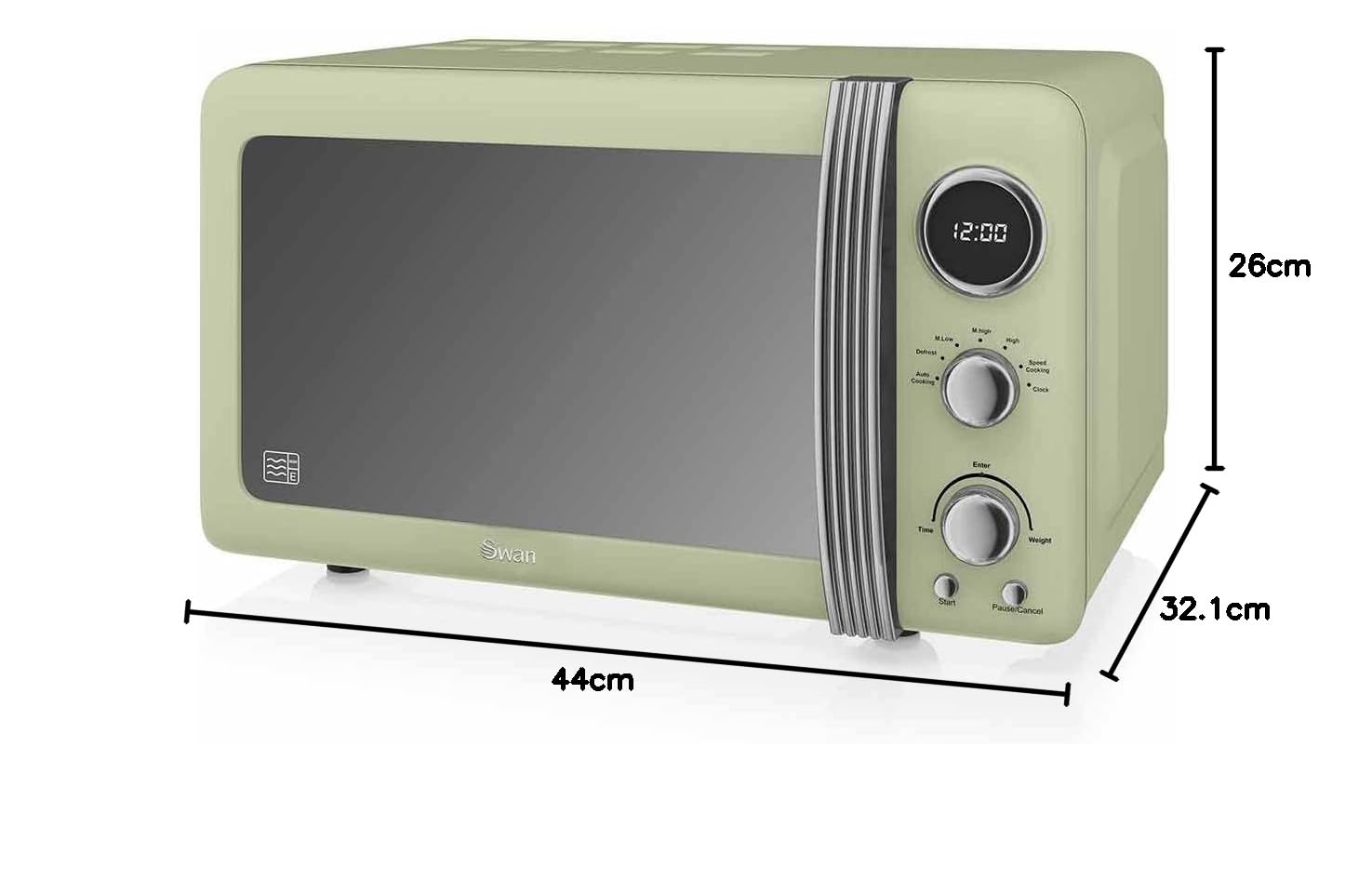 Swan SM22030LGN Retro LED Digital Microwave with Glass Turntable, 5 Power levels & Defrost Setting, 20L, 800W, Green - Image 5