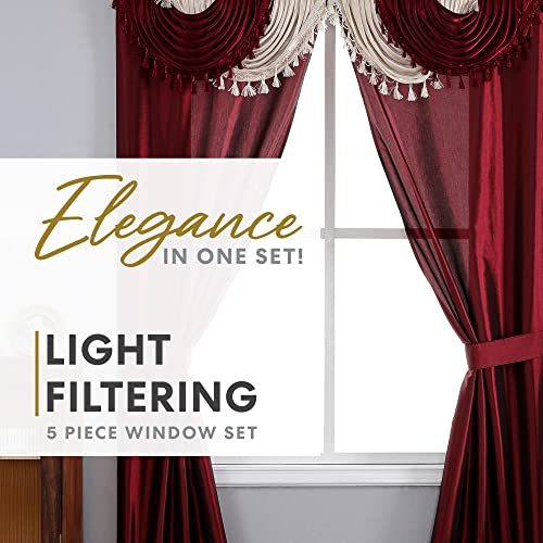 Regal Home Collections Amore Curtains 5-Piece Window Curtain Set - 54-Inch W X 84-Inch L Panels With Attached Valance And 2 Tiebacks - Bedroom Curtains And Living Room Curtains (Brick) #TOP1