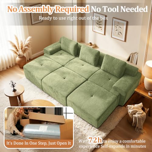 Image of 122 inch Oversized Boneless Couch, Comfort Cloud Sectional Couches for Living Room, Modular Sofa High Back & Extra Deep Seat, No Assembly, Soft Chenille Fabric (Olive Green, 122 inch-（3+3）)