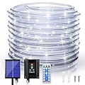Solar Outdoor Rope Lights, 66ft 200leds Solar Powered Rope Lights Outdoor, 8 Modes Dimmable/Timer Remote String Light 3.7V/1200mAh Rope Solar Lights Outdoor Waterproof for Garden Decor, White