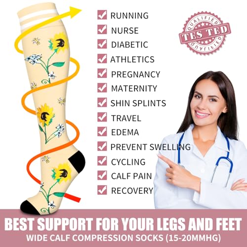 Image of Compression Socks for Women & Men Circulation (6 Pairs) 15-20 mmHg is Best Support for Athletic Running,Nurse