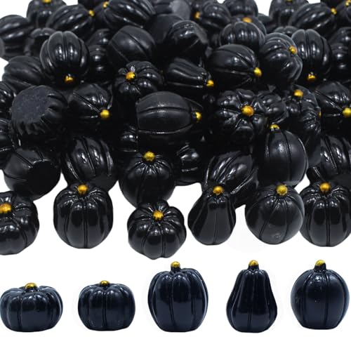 DoubleWood Mini Pumpkins for Crafts, 60Pcs Decorative Miniature Pumpkin, Little Fake Pumpkin, Black Pumpkins for Halloween Decor, Thanksgiving, Vase Filler (60, Black)