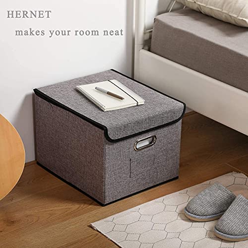 File Boxes [2Pack]Letter Legal Size Multi-Purpose Linen File Storage Box Organizers Collapsible Foldable Decorative Linen Storage Hanging Filing Folders With Lids Office Gray File Box Filing Box #TOP4