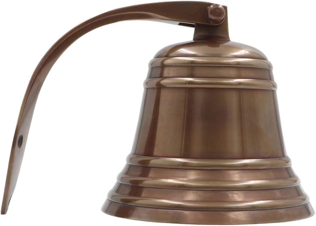 THDC Antique Brass Ship's Bell Maritime Duty Watch, Indoor Bell, Outdoor Bell, Last Orders, Pub Bell, Door Bell, Shopkeeper Bell, Dinner Bell, Reception Bell Wall Mountable Solid Brass (4")