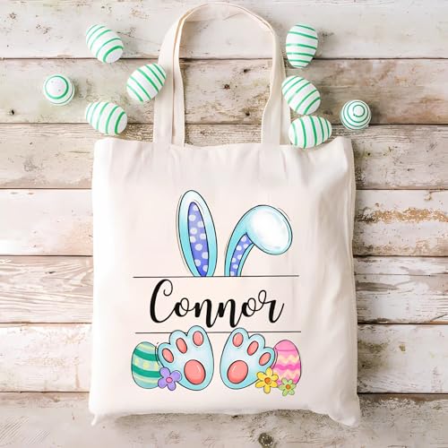 Personalized Easter Basket for Kids with Names, Easter Bunny Bag for Boys, Easters Tote Bags for Kids, Custom Egg Hunt Bag, Easters Canvas Totes4