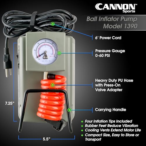 Image of Cannon Sports Electric Ball Inflator Pump with Pressure Gauge - Powerful 1 /8 HP Oil-Less Compressor, Inflates Balls, Exercise Balls, Tires, Pool Floats, Air Mattresses, and More